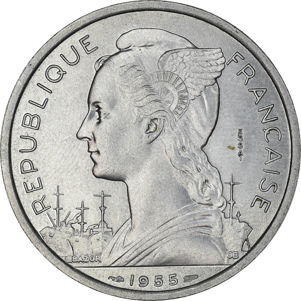 Coin, Réunion, 5 Francs, 1955, Paris, MS(65-70), Aluminum, KM:E5, Lecompte:69