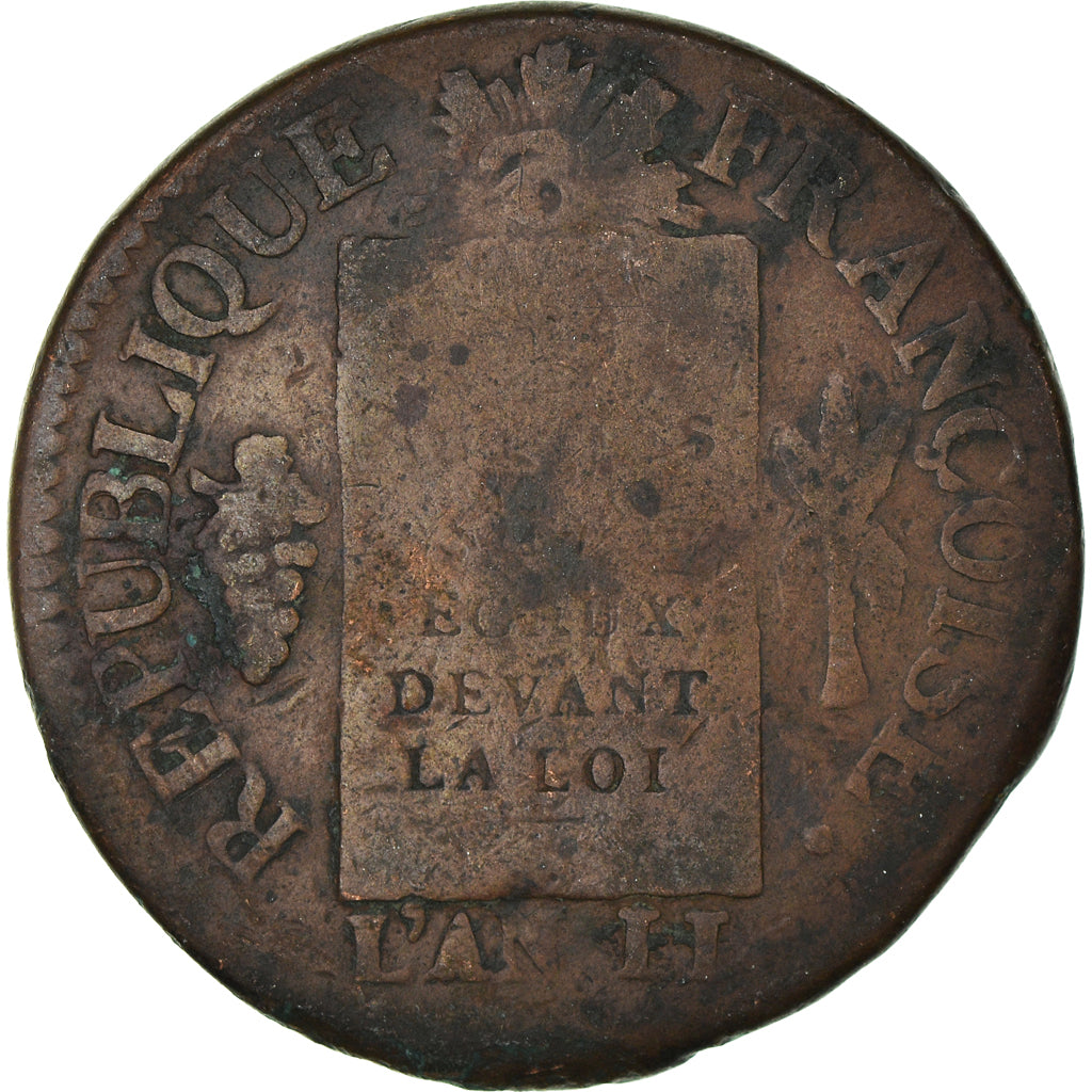 Coin, France, Sol aux balances françoise, Sol, 1793, Strasbourg, VF(30-35)