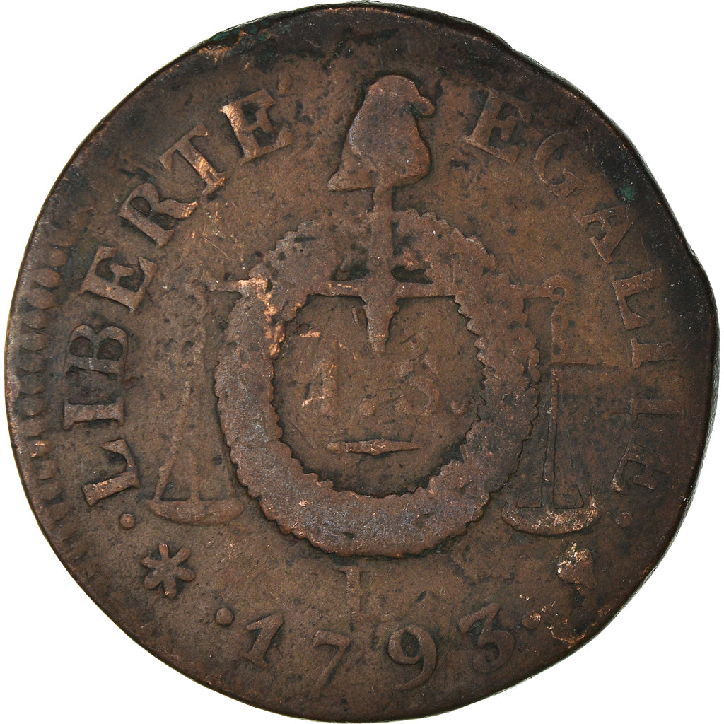 Coin, France, Sol aux balances françoise, Sol, 1793, Strasbourg, VF(30-35)