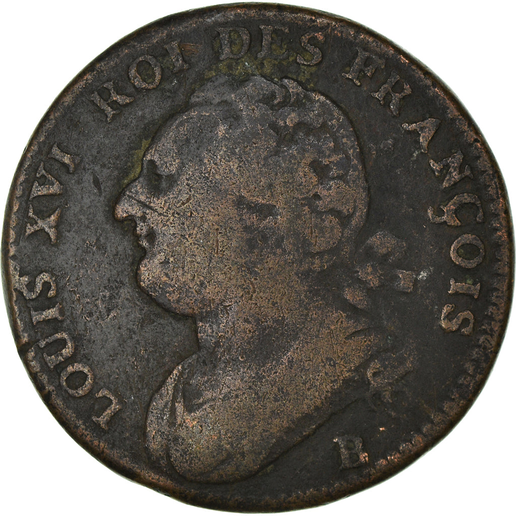 Moneta, Francja, Louis XVI, 12 Deniers, 1792, Rouen, VF(20-25), Brązowy