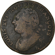 Moneta, Francja, Louis XVI, 12 Deniers, 1792, Rouen, VF(20-25), Brązowy