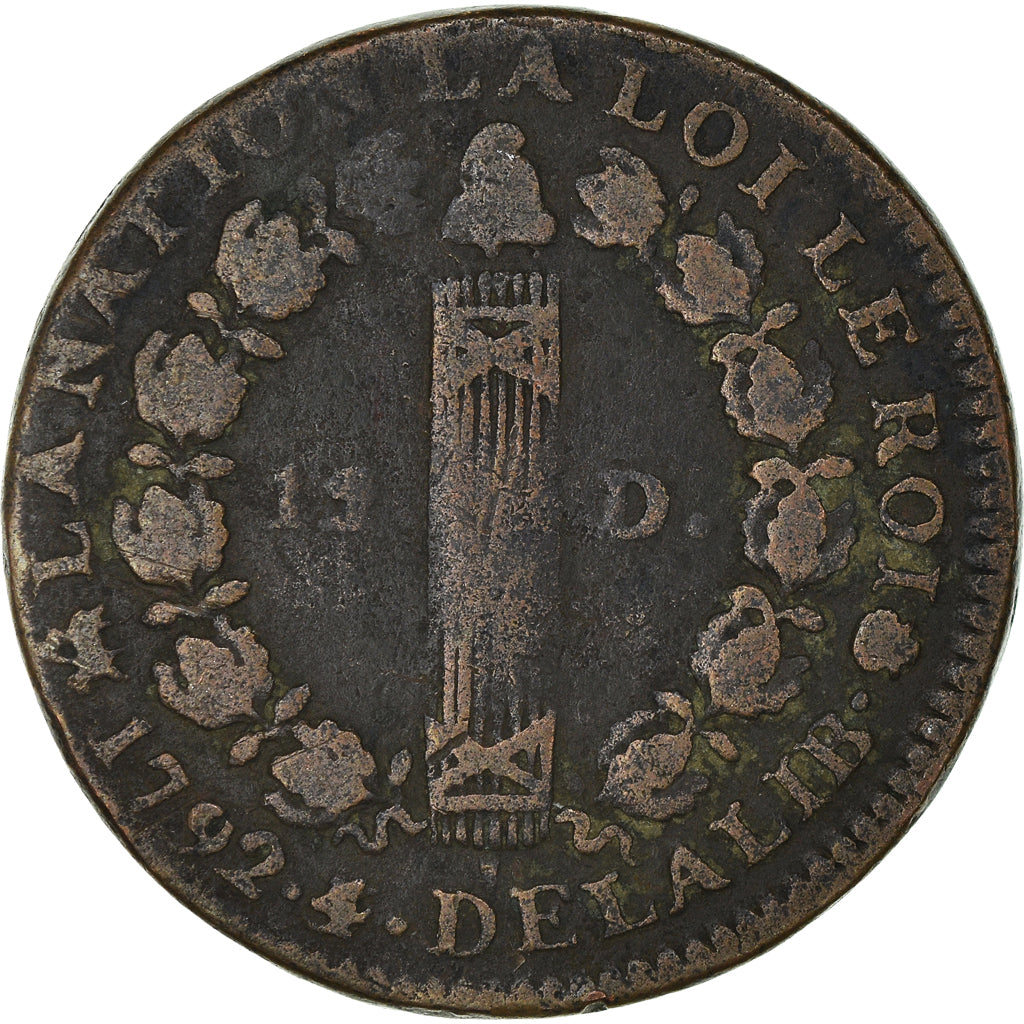 Moneta, Francja, Louis XVI, 12 Deniers, 1792, Rouen, VF(20-25), Brązowy