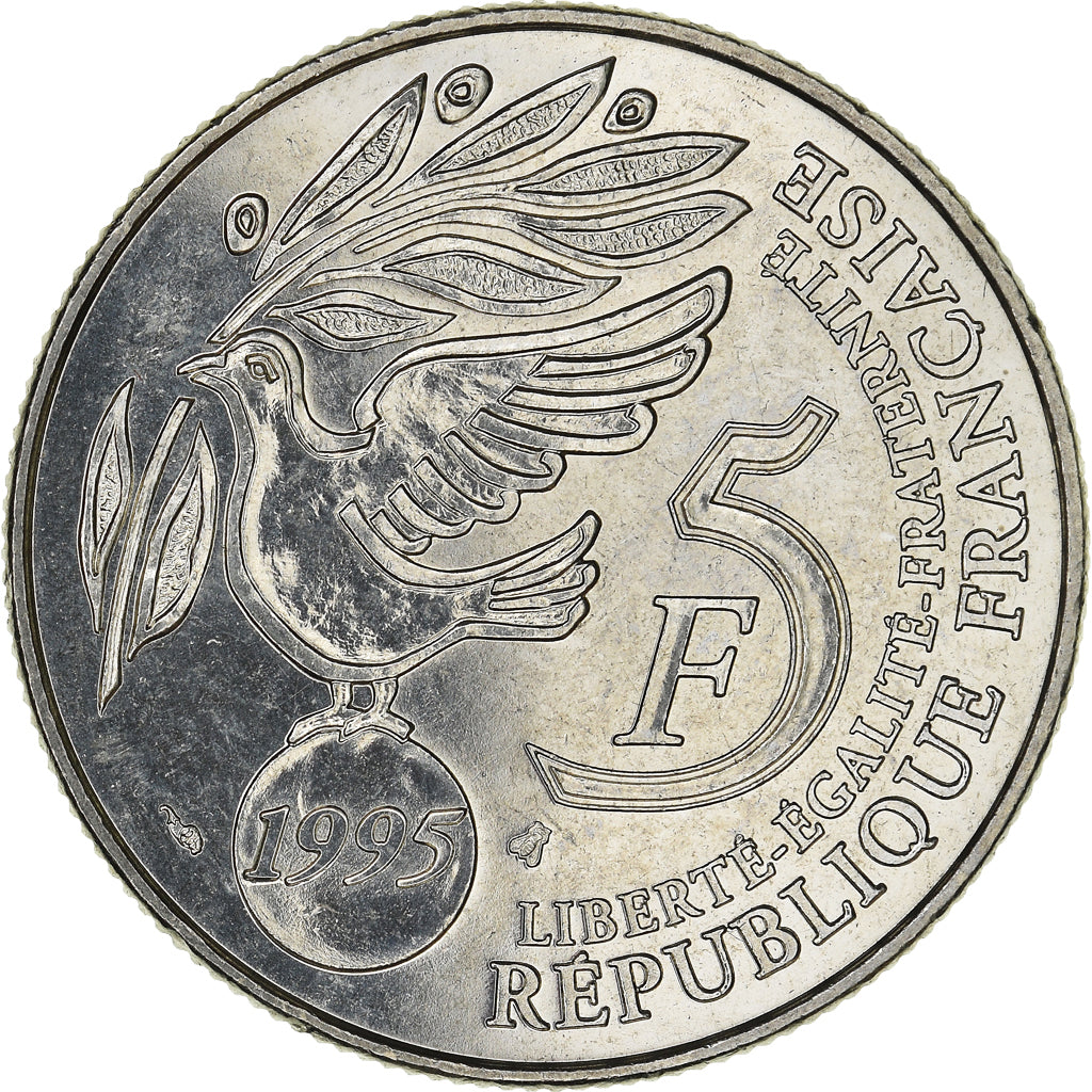 Coin, France, ONU, 5 Francs, 1995, Paris, MS(60-62), Nickel Clad Copper-Nickel