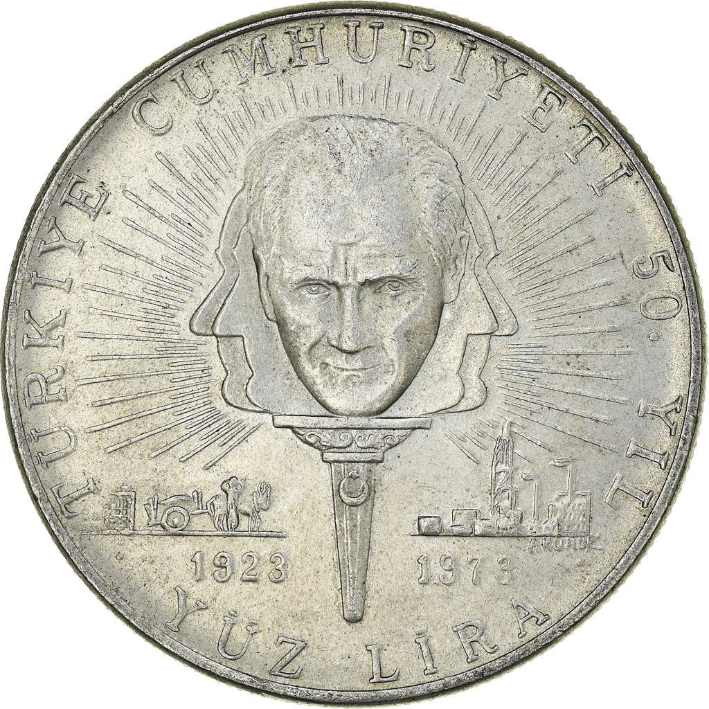 Moneta, Turcja, 100 Lira, 1973, MS(63), Srebro, KM:903