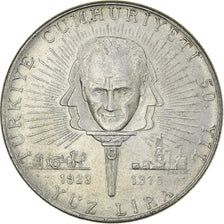Moneta, Turcja, 100 Lira, 1973, MS(63), Srebro, KM:903