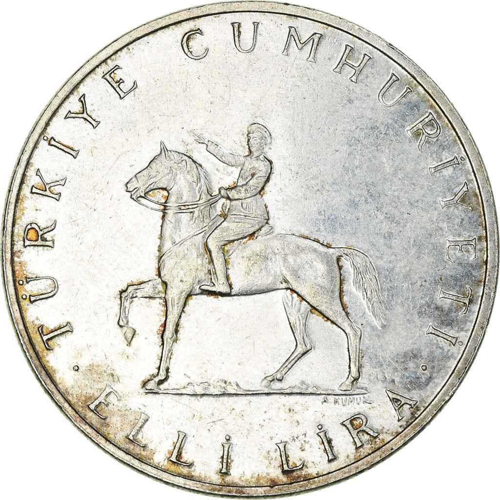 Moeda, Turquia, 50 Lira, 1972, AU(55-58), Prata, KM:901