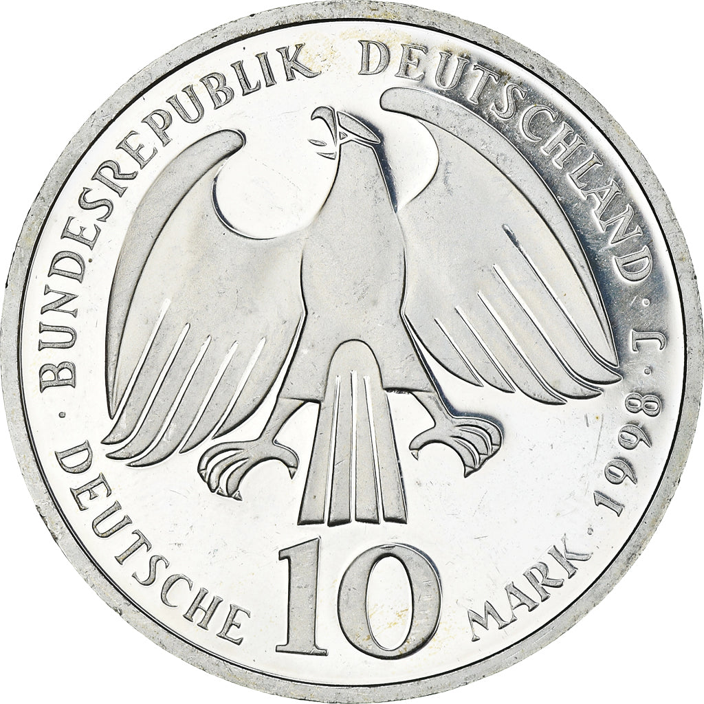 Coin, GERMANY - FEDERAL REPUBLIC, 10 Mark, 1998, Hamburg, Proof, MS(60-62)