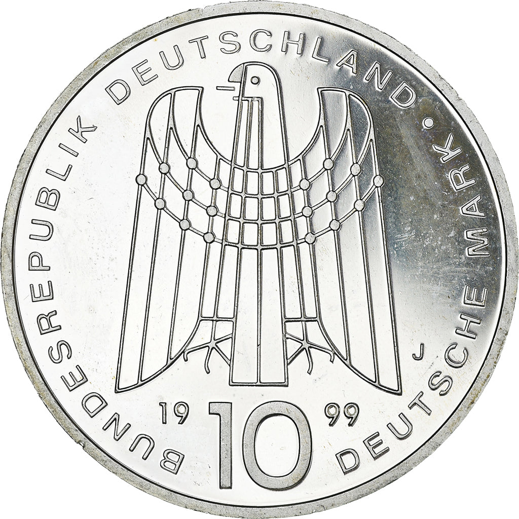 Coin, GERMANY - FEDERAL REPUBLIC, 10 Mark, 1999, Hamburg, Proof, MS(63), Silver