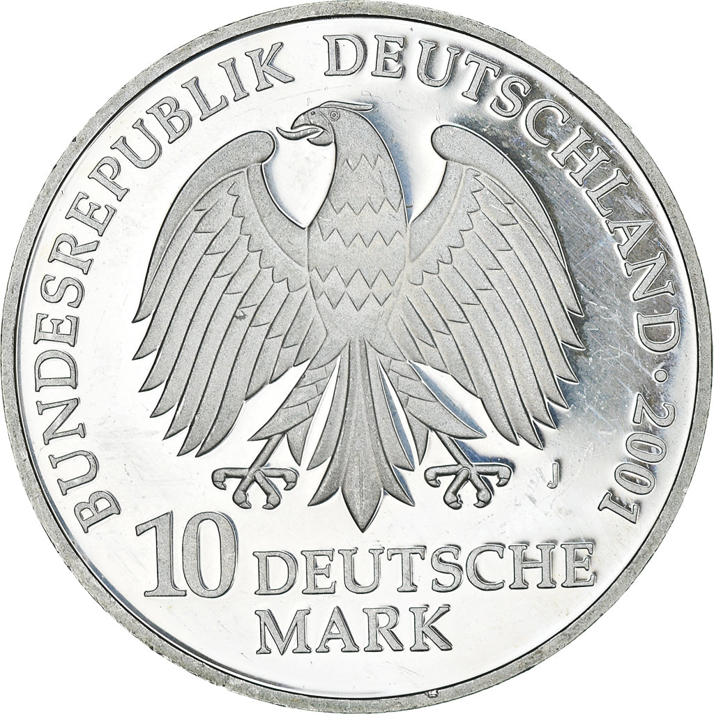 Coin, GERMANY - FEDERAL REPUBLIC, 10 Mark, 2001, Hamburg, Proof, MS(63), Silver