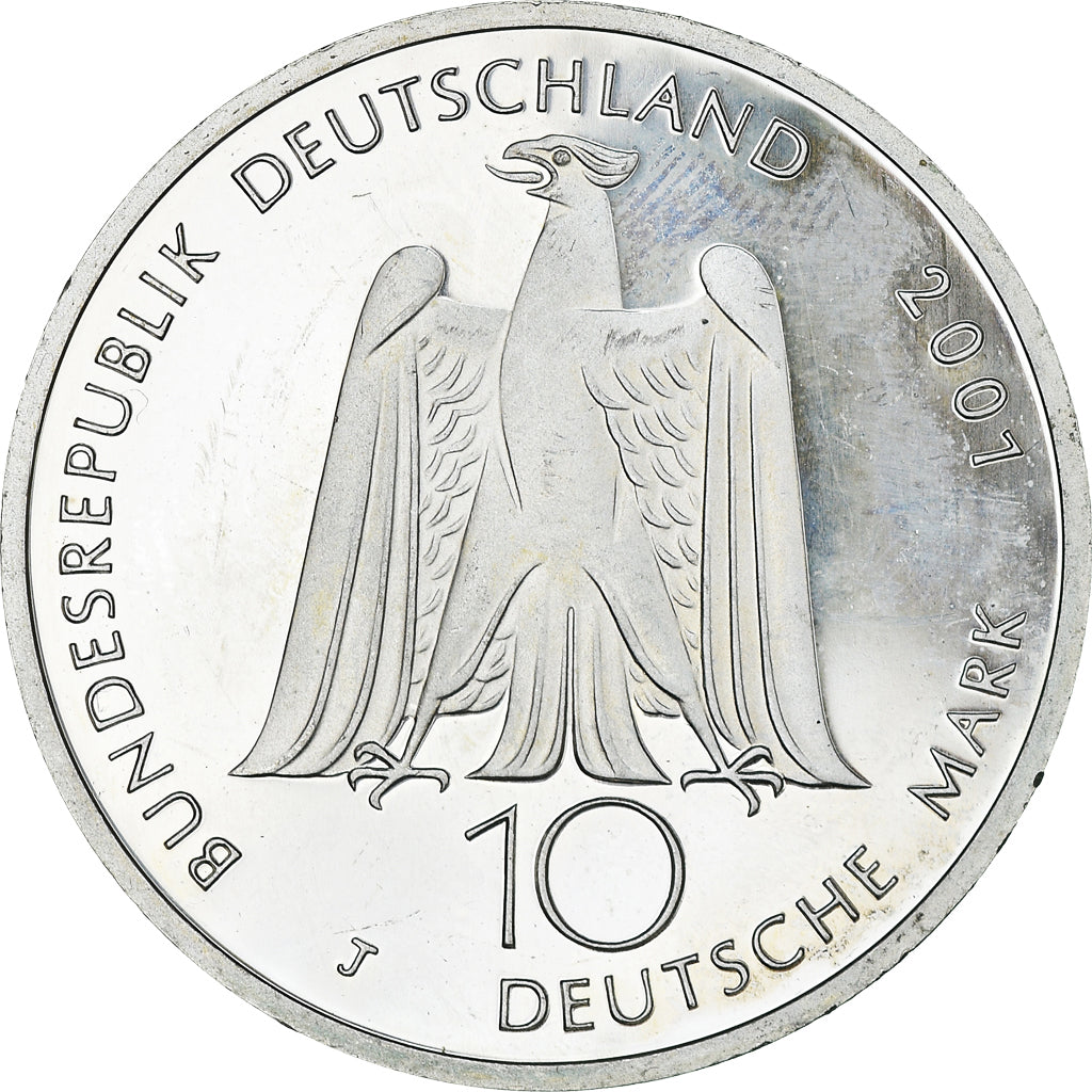 Coin, GERMANY - FEDERAL REPUBLIC, 10 Mark, 2001, Hamburg, Proof, MS(63), Silver