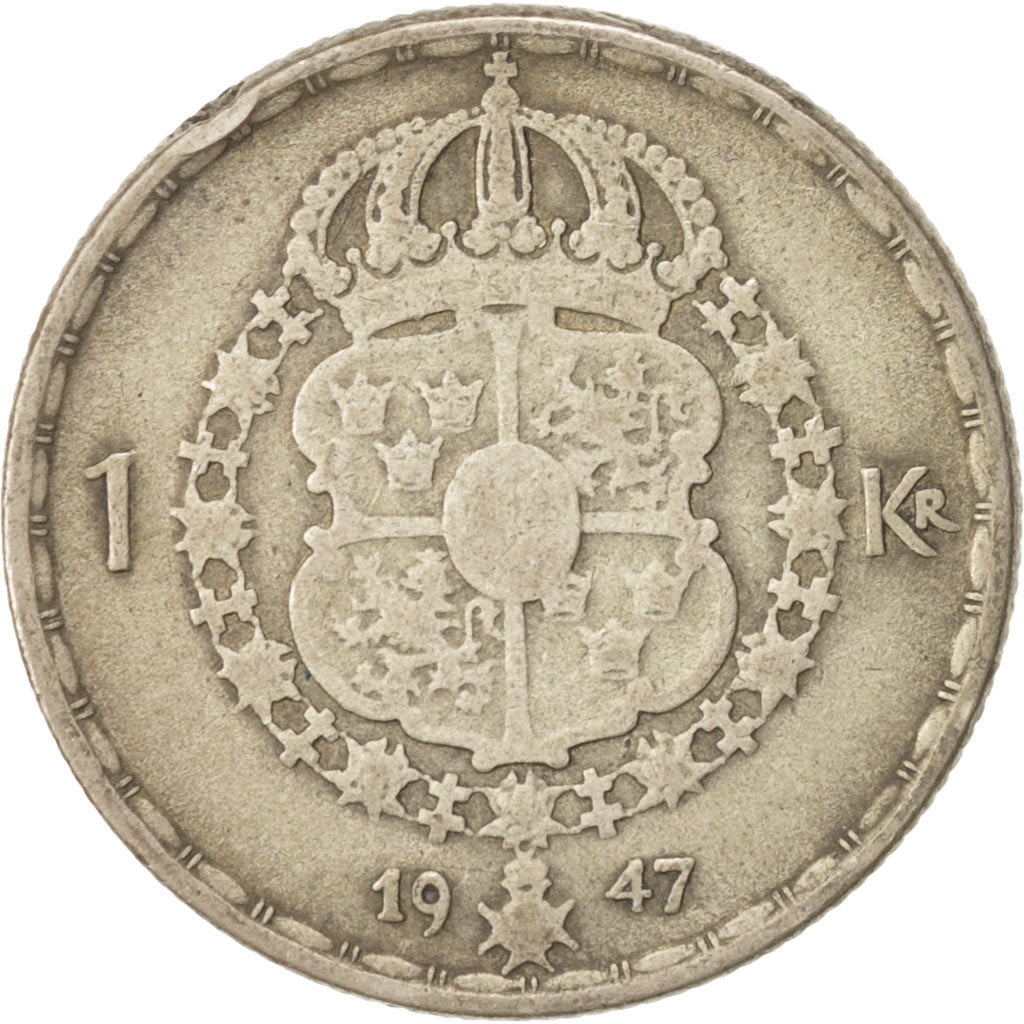 Coin, Sweden, Gustaf V, Krona, 1947, EF(40-45), Silver, KM:814