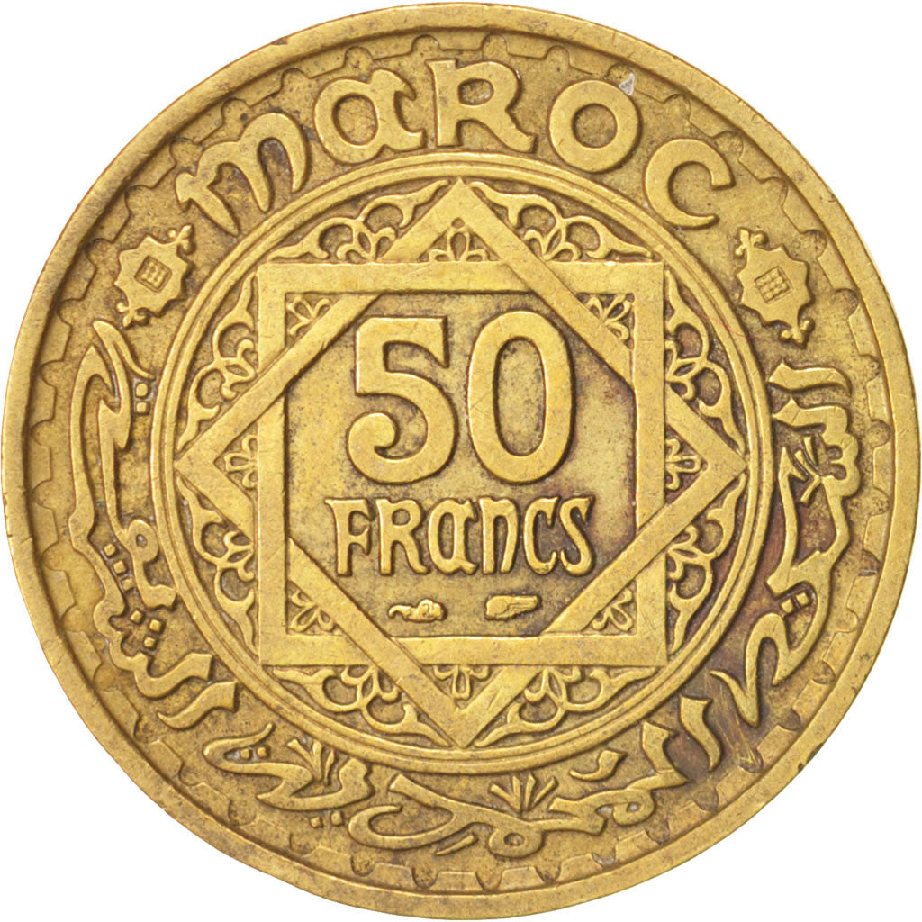 Morocco, Mohammed V, 50 Francs, 1951, Paris, EF(40-45), Aluminum-Bronze, KM:51