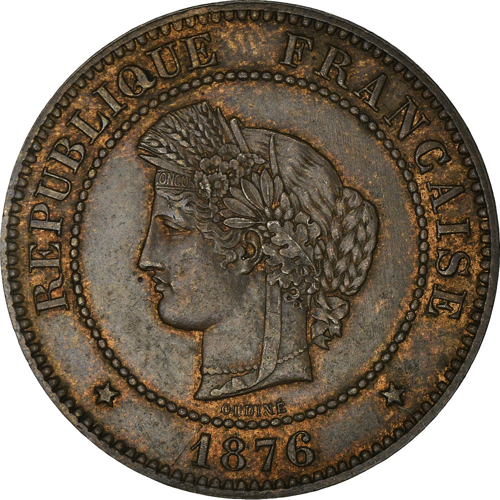 Moneta, Francia, Cérès, 5 Centimes, 1876, Paris, BB+, Bronzo, KM:821.1