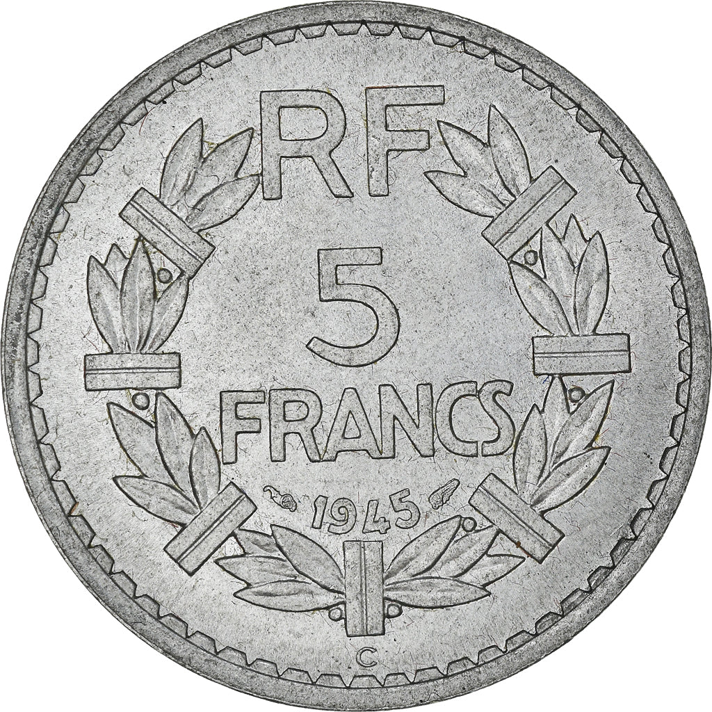 Coin, France, Lavrillier, 5 Francs, 1945, Castelsarrasin, AU(50-53), Aluminum