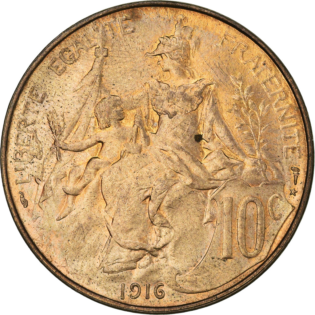 Munten, Frankrijk, Dupuis, 10 Centimes, 1916, Paris, UNC, Bronzen, KM:843