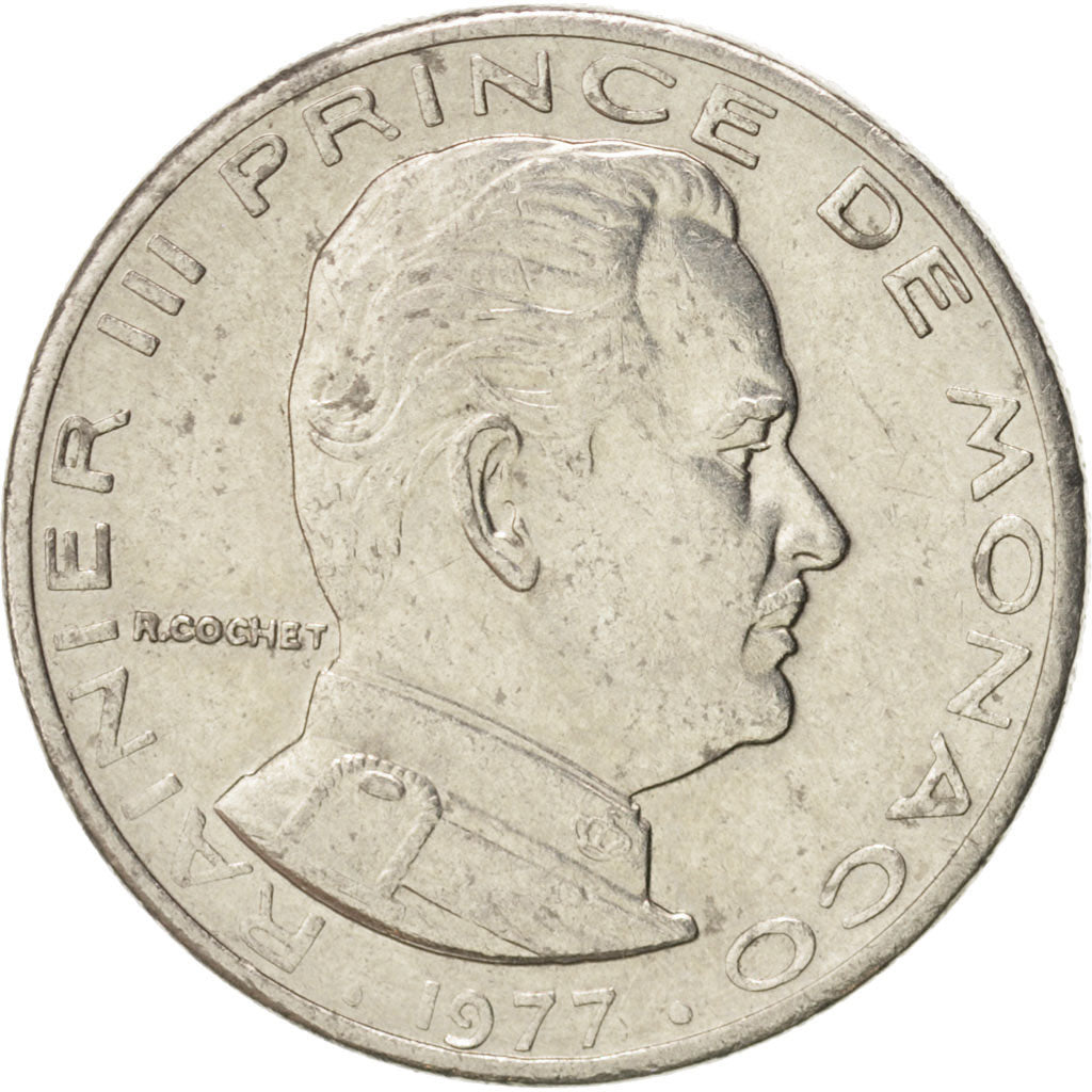 Monaco, Rainier III, 1/2 Franc, 1977, Paris, EF(40-45), Nickel, KM:145