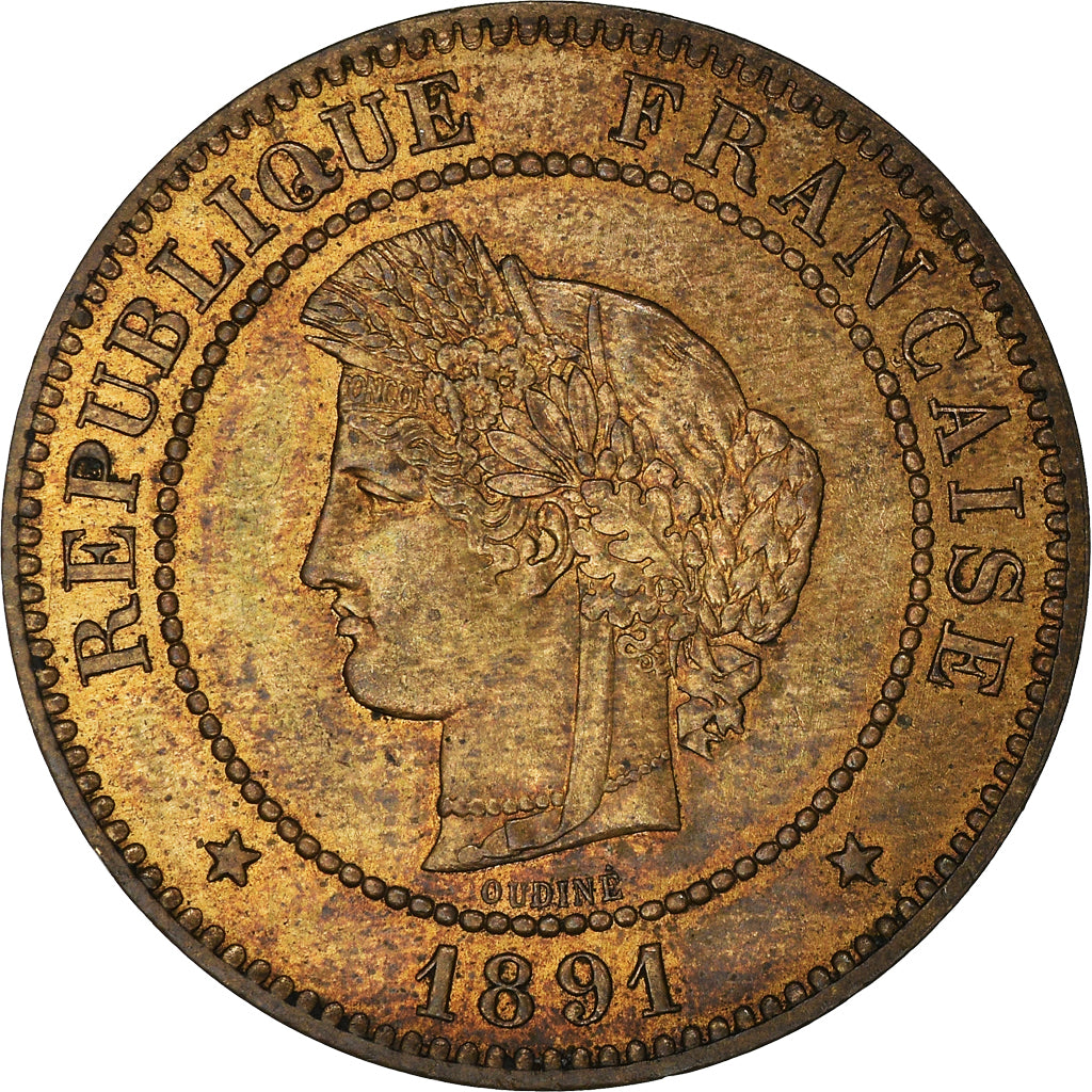 Moneta, Francia, Cérès, 5 Centimes, 1891, Paris, SPL, Bronzo, KM:821.1