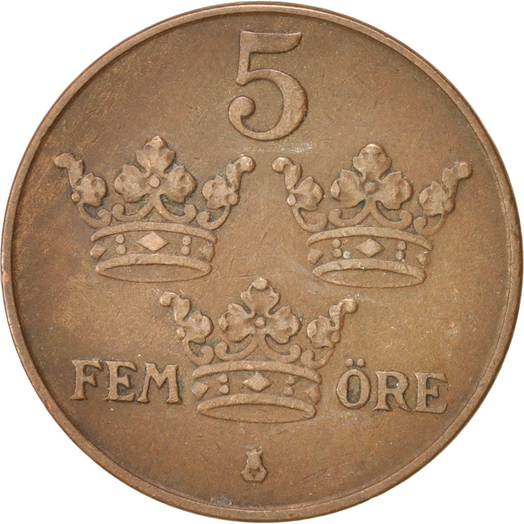Sweden, Gustaf V, 5 Öre, 1929, EF(40-45), Bronze, KM:779.2