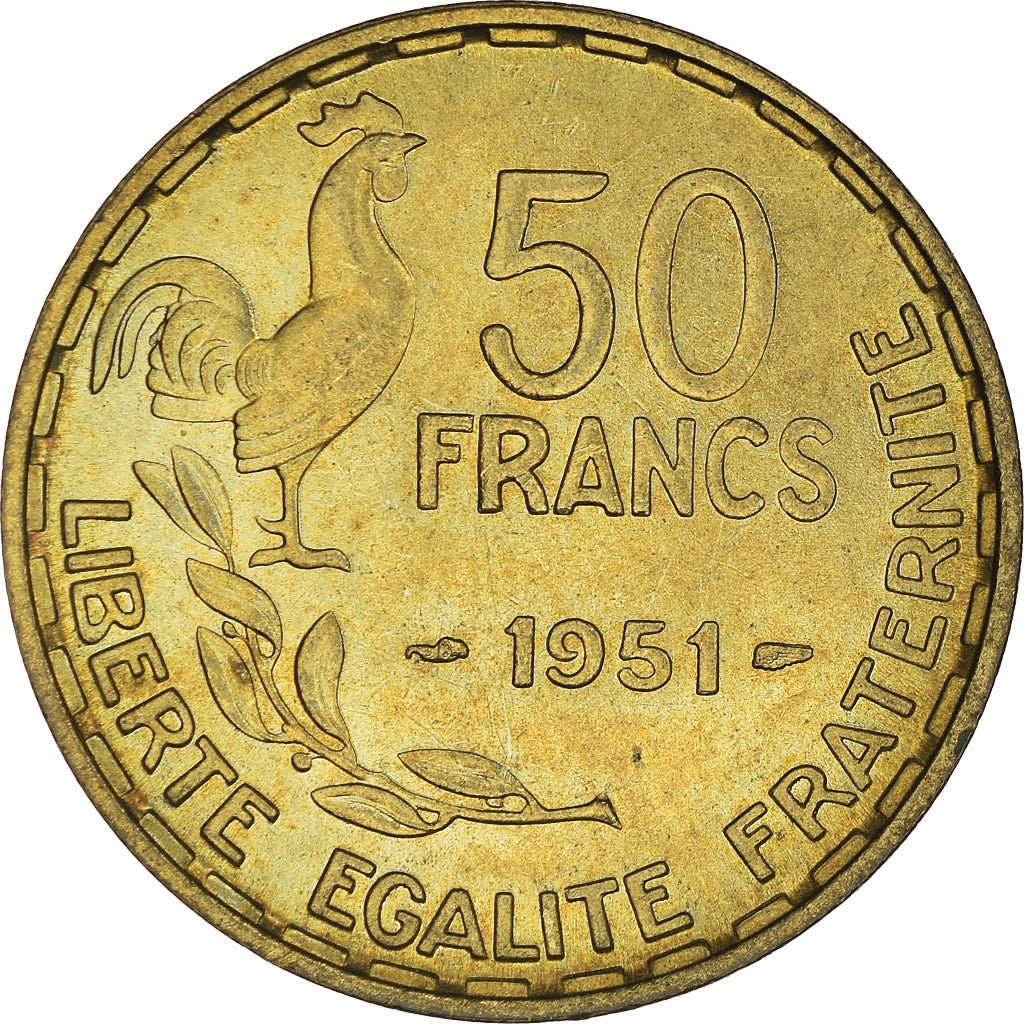 Munten, Frankrijk, Guiraud, 50 Francs, 1951, Paris, PR, Aluminum-Bronze