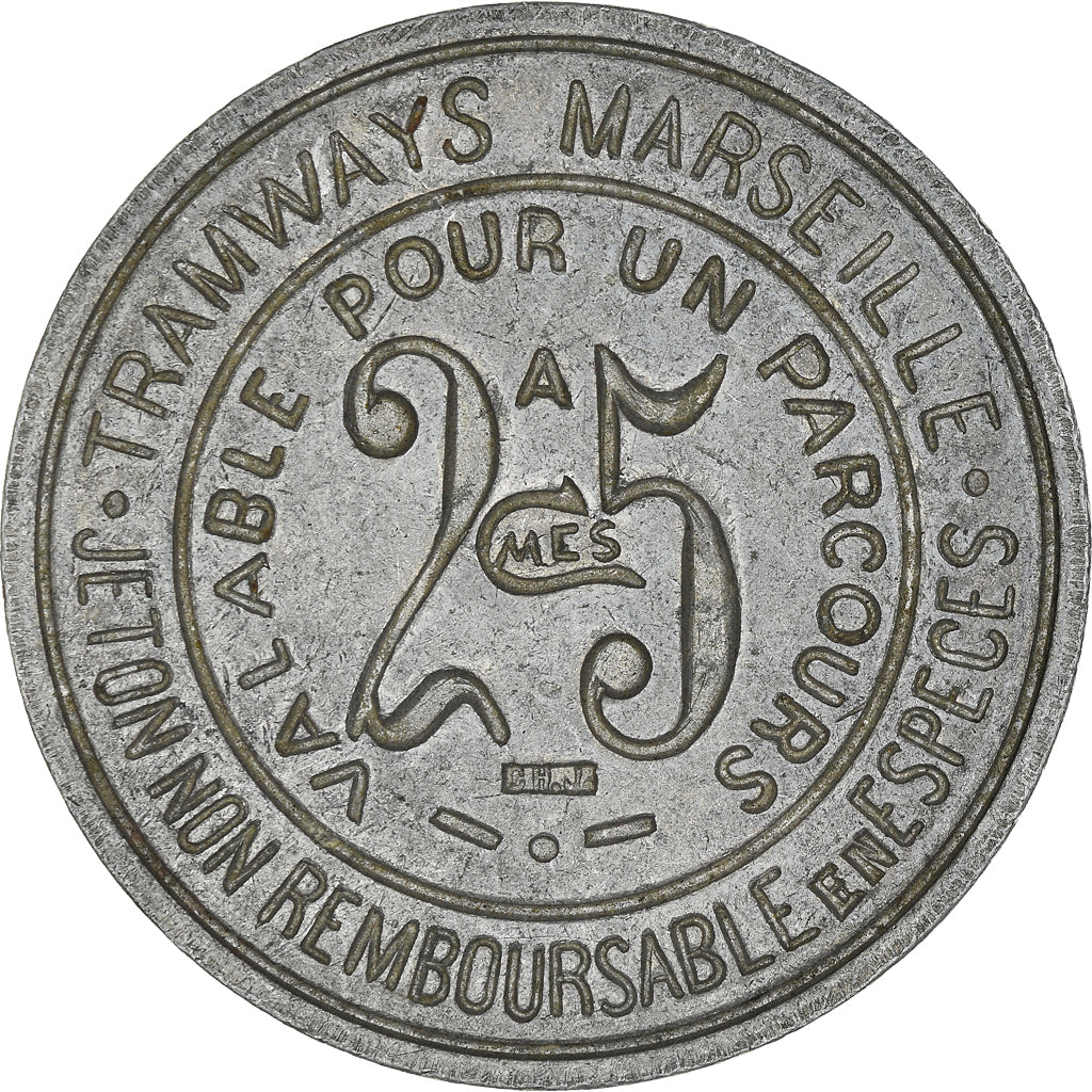 Munten, Frankrijk, Tramways de Marseille, Marseille, 25 Centimes, ZF, Aluminium