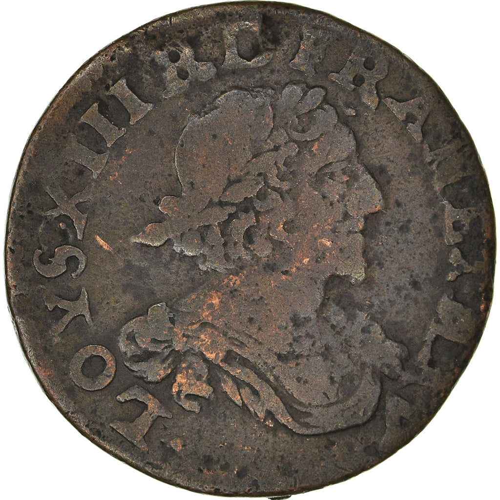 Moeda, França, Louis XIII, Double Tournois, 1639, VF(30-35), Cobre