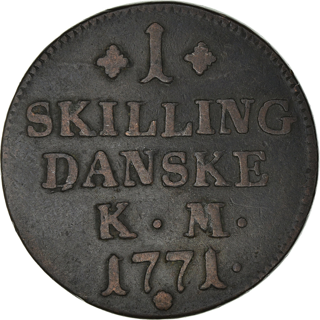 Coin, Denmark, Christian VII, Skilling, 1771, VF(30-35), Copper, KM:616.3