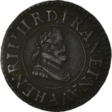 Moeda, França, Henri IV, Denier Tournois, 1607, Paris, MS(60-62), Cobre, KM:15