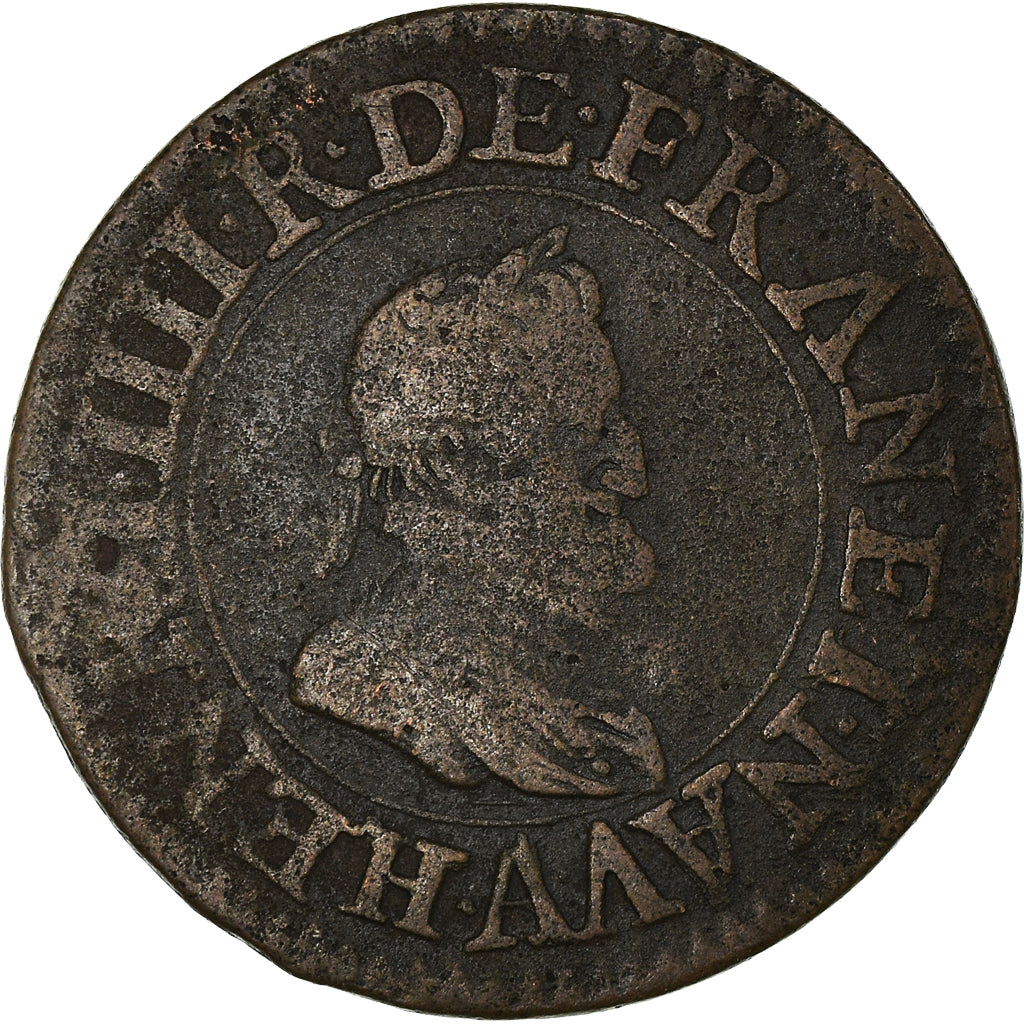 Moeda, França, Henri IV, Double Tournois, 1610, Paris, VF(20-25), Cobre