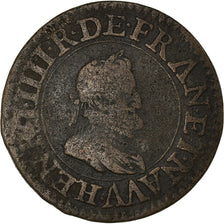 Moeda, França, Henri IV, Double Tournois, 1610, Paris, VF(20-25), Cobre