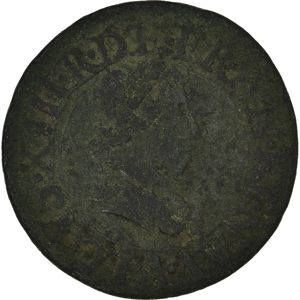 Moeda, França, Louis XIII, Denier tournois, buste juvénile au col rabattu