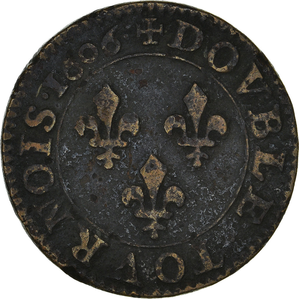 Coin, France, Henri IV, Denier Tournois, 1606, Paris, EF(40-45), Copper, KM:15
