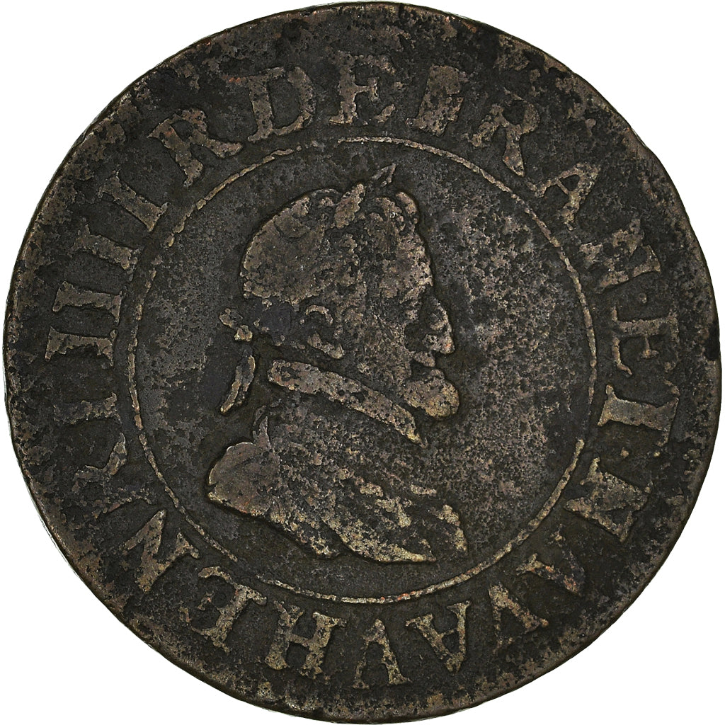 Coin, France, Henri IV, Double Tournois, 1600, Paris, VF(30-35), Copper