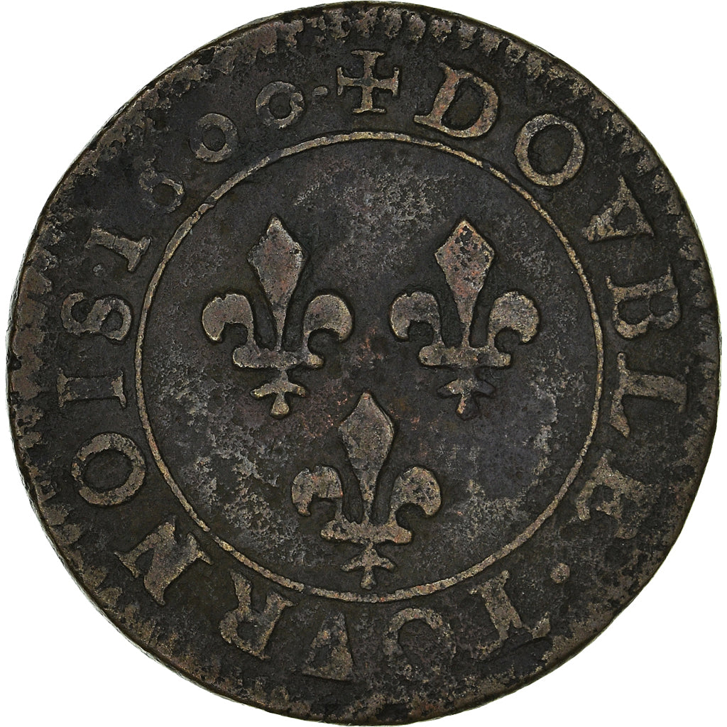 Coin, France, Henri IV, Double Tournois, 1600, Paris, VF(30-35), Copper