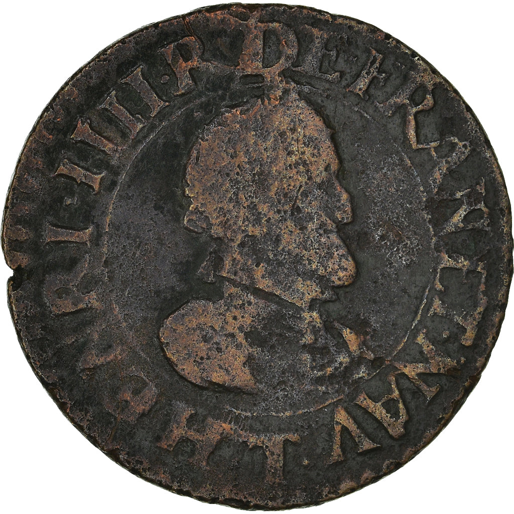Coin, France, Henri IV, Double Tournois, 1610, Nantes, F(12-15), Copper