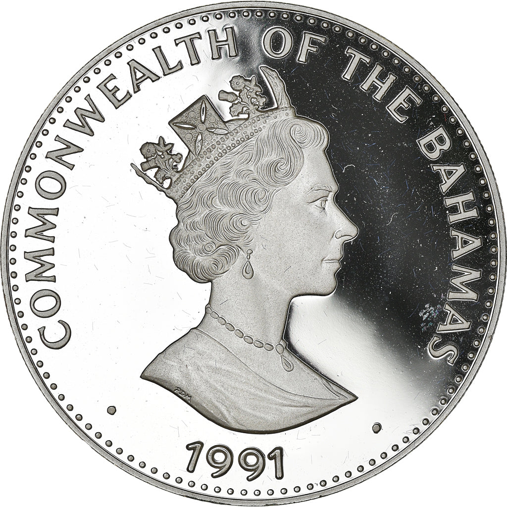 Moneta, Bahamy, Elizabeth II, 5 Dollars, 1991, Franklin Mint, MS(65-70), Srebro