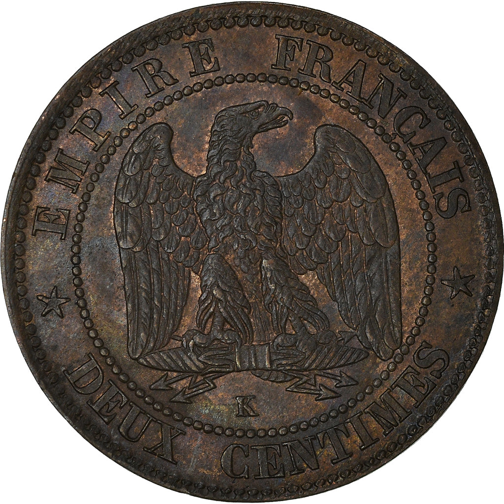 Moneda, Francia, Napoleon III, 2 Centimes, 1854, Bordeaux, BC+