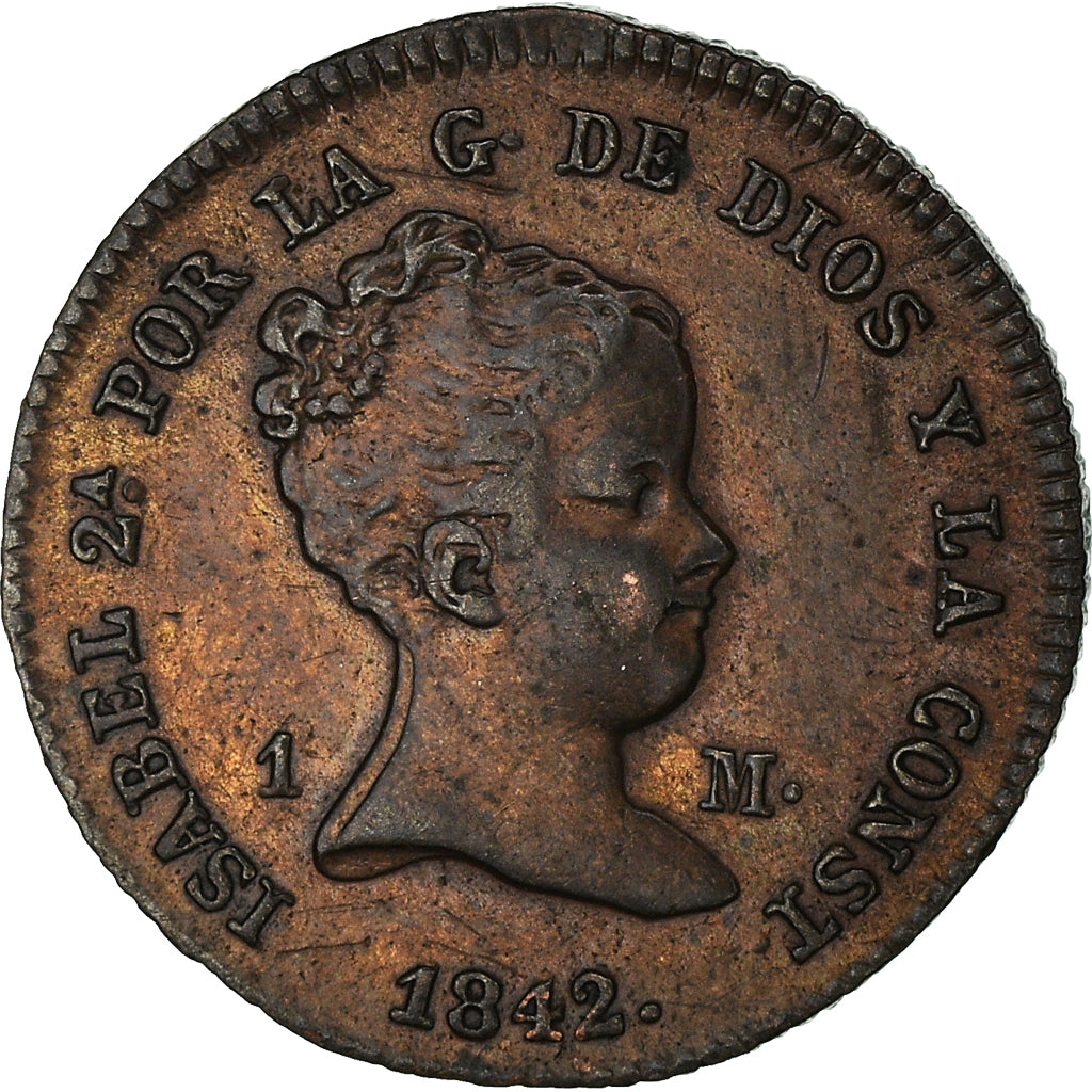 Moneta, Spagna, Isabel II, Maravedi, 1842, Jubia, SPL, Rame, KM:525.1