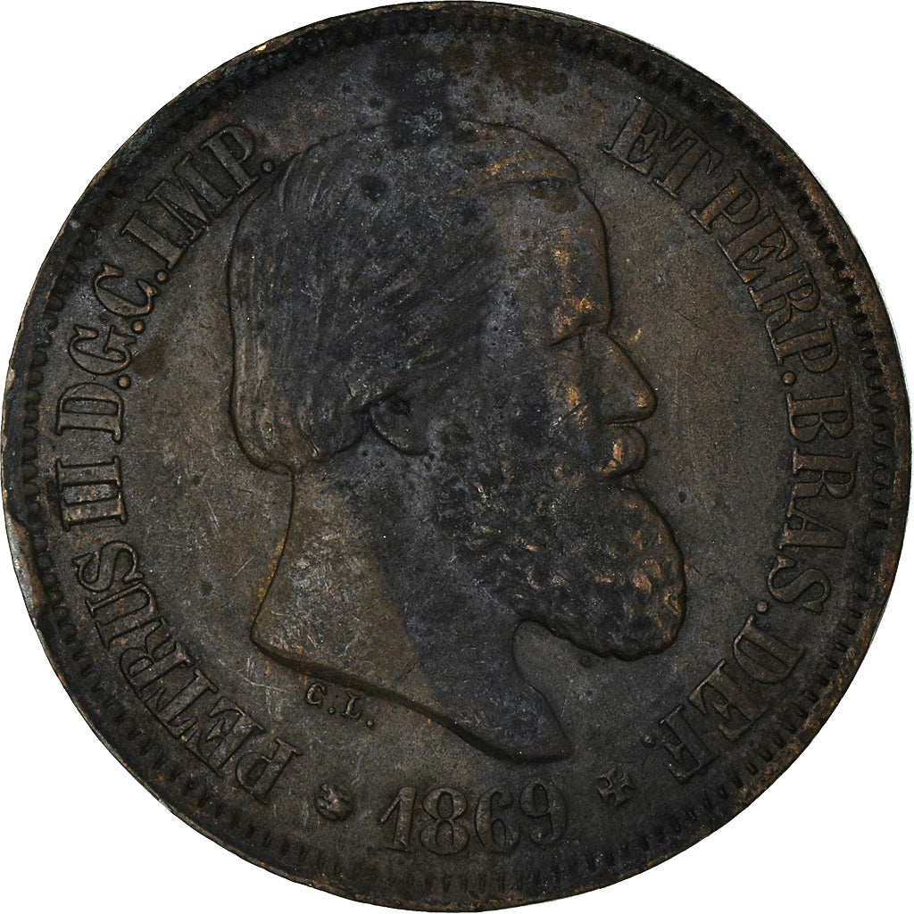 Munten, Brazilië, Pedro II, 20 Reis, 1869, ZF, Bronze, KM:474