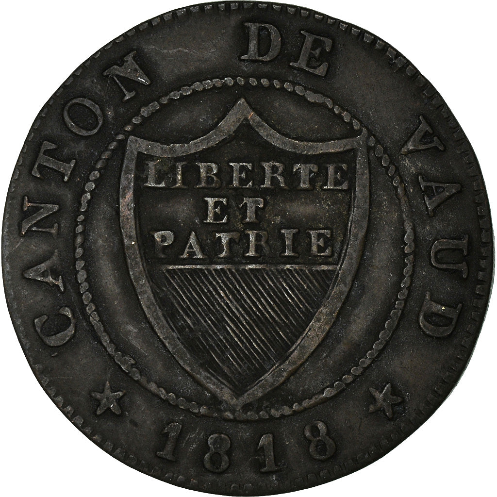 Munten, ZWITSERSE CANTONS, VAUD, 1/2 Batzen-5 Rappen, 1818, Bern, ZF+, Billon