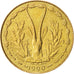 West African States, 5 Francs, 1990, MS(63), Aluminum-Nickel-Bronze, KM:2a