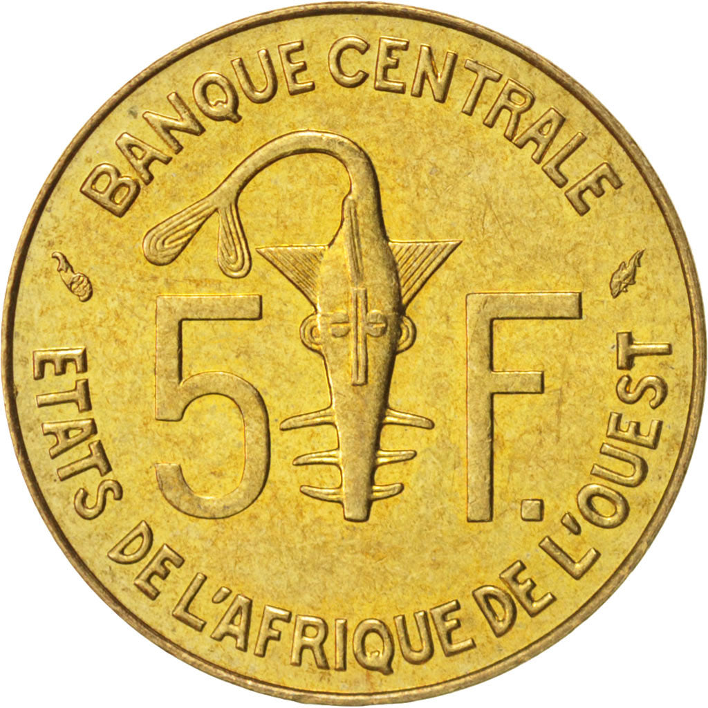 West African States, 5 Francs, 1990, MS(63), Aluminum-Nickel-Bronze, KM:2a