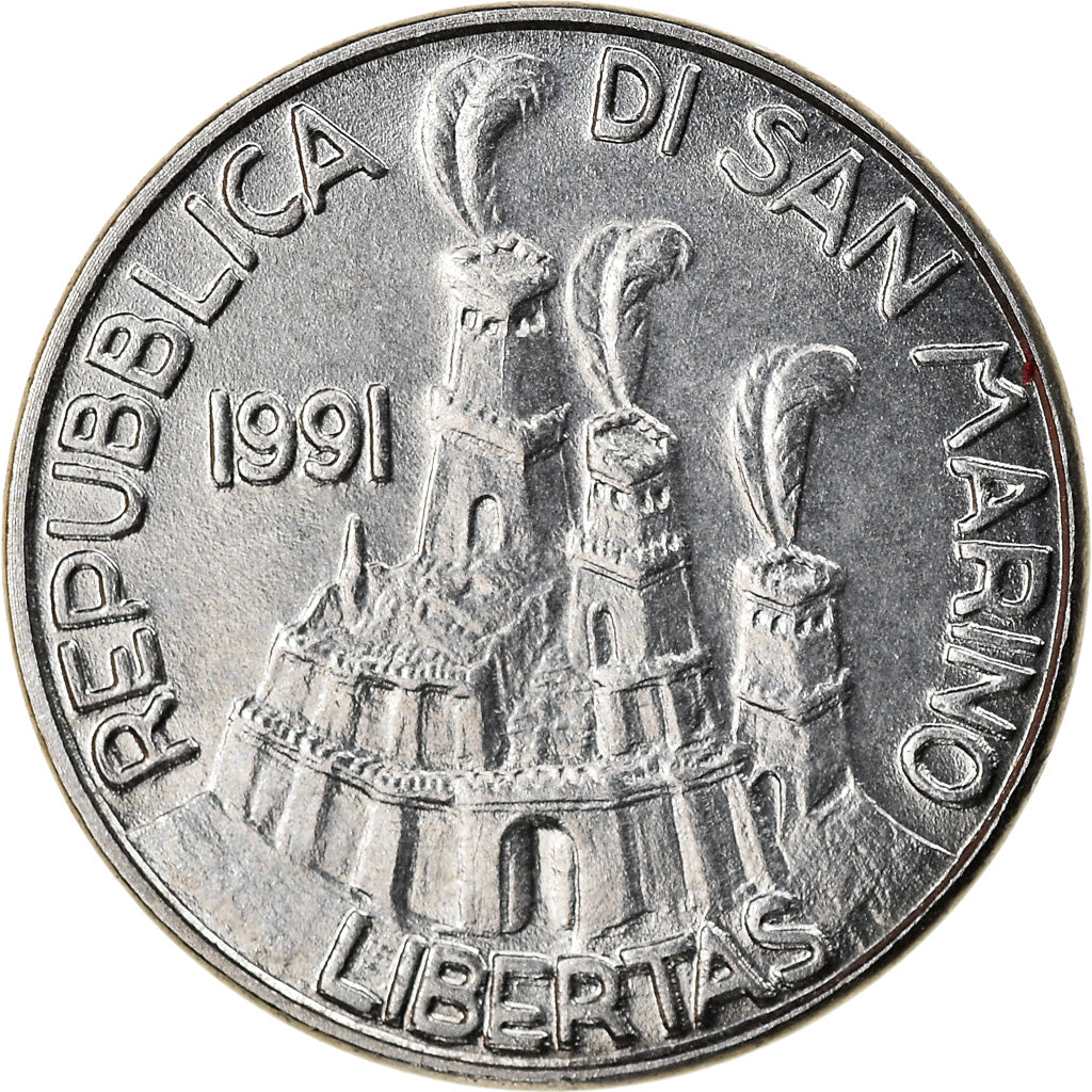 Coin, San Marino, 50 Lire, 1991, Rome, MS(63), Steel, KM:266