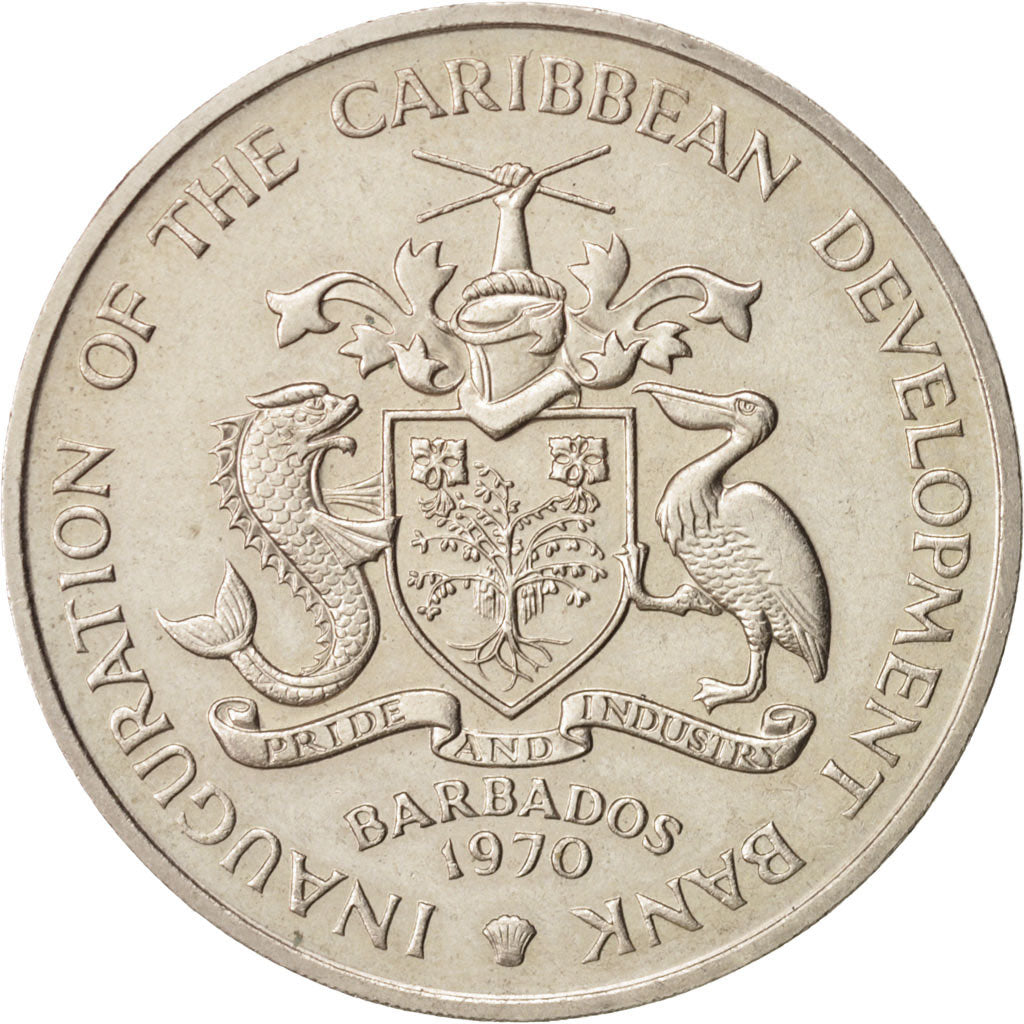 Barbados, 4 Dollars, 1970, AU(55-58), Copper-nickel, KM:A9