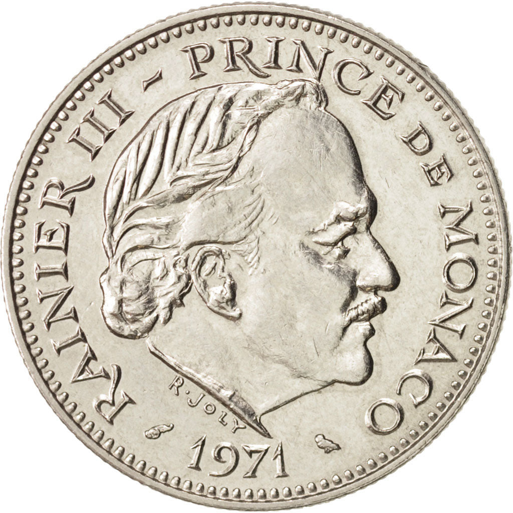 Monaco, Rainier III, 5 Francs, 1971, MS(60-62), Copper-nickel, KM:150