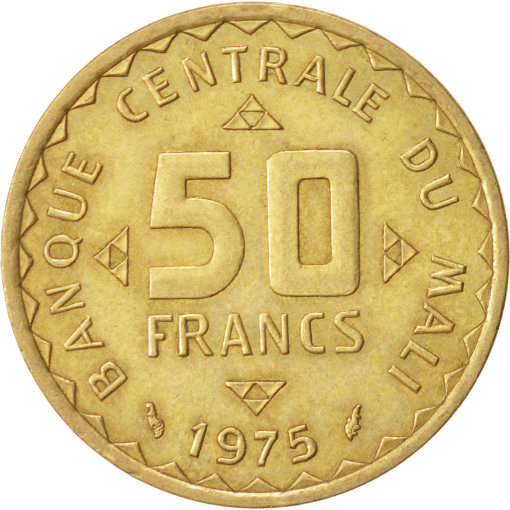 Mali, 50 Francs, 1975, Paris, AU(55-58), Nickel-brass, KM:9