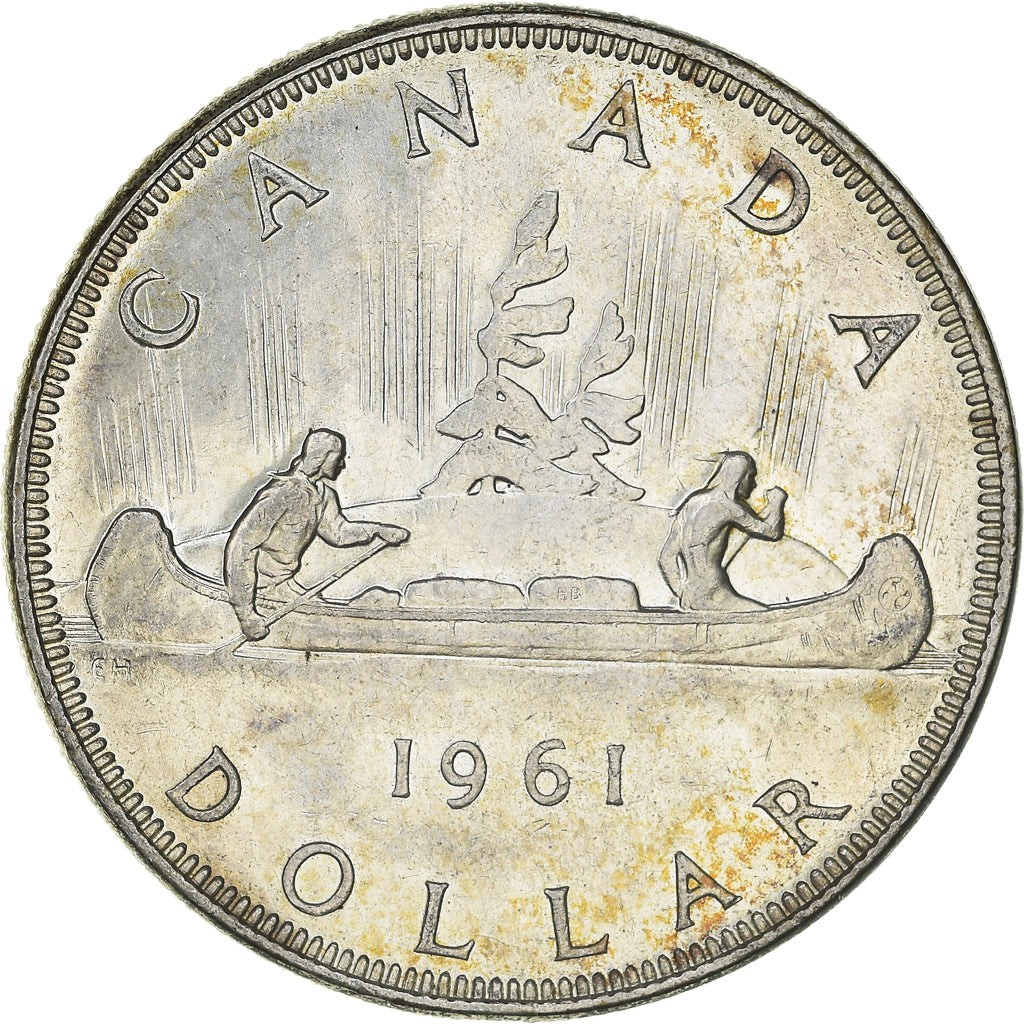 CANADA, Dollar, 1961, Royal Canadian Mint, KM #54, AU(55-58), Silver, 36, 23.33