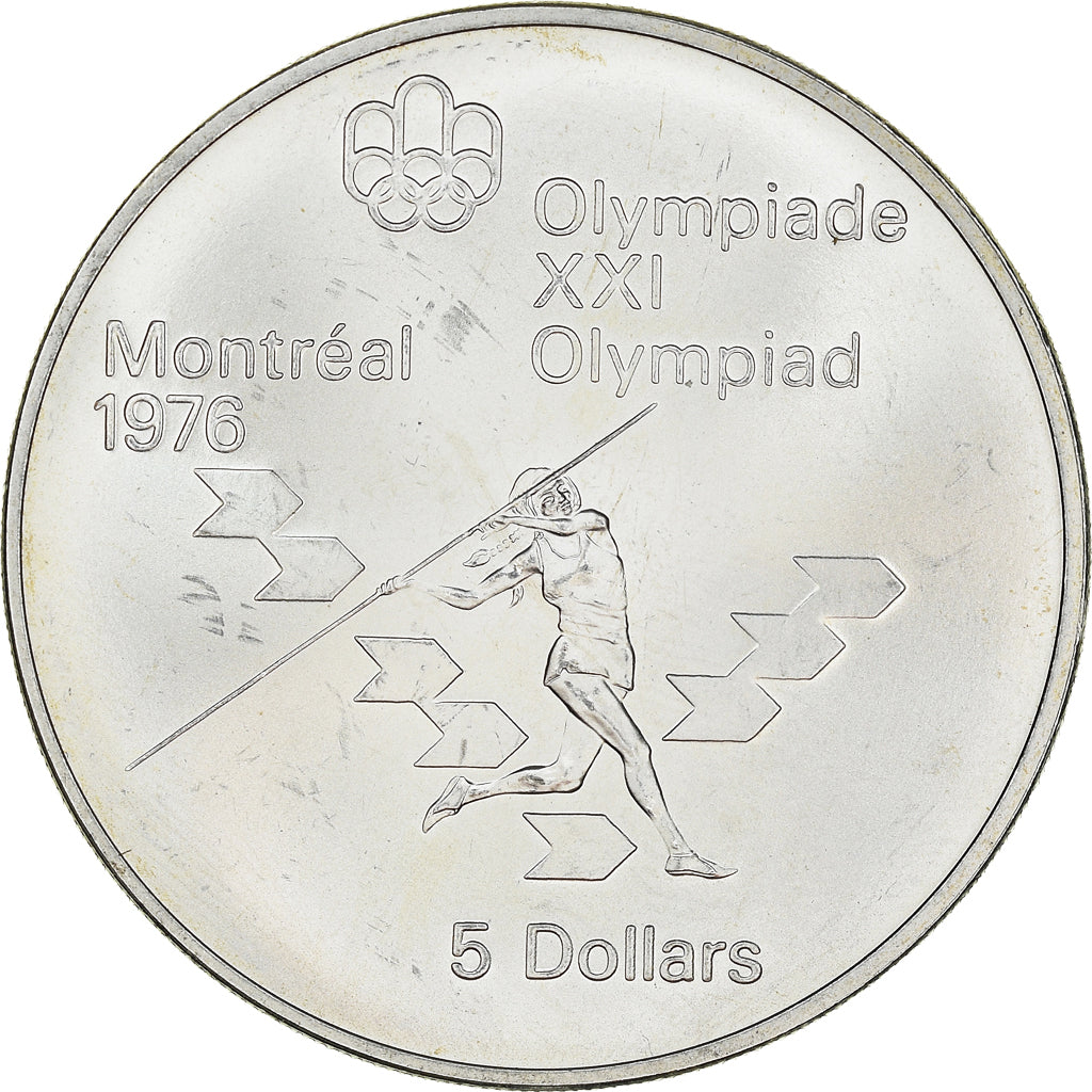 Coin, Canada, Elizabeth II, Javelin, 5 Dollars, 1975, MS(63), Silver, KM:99