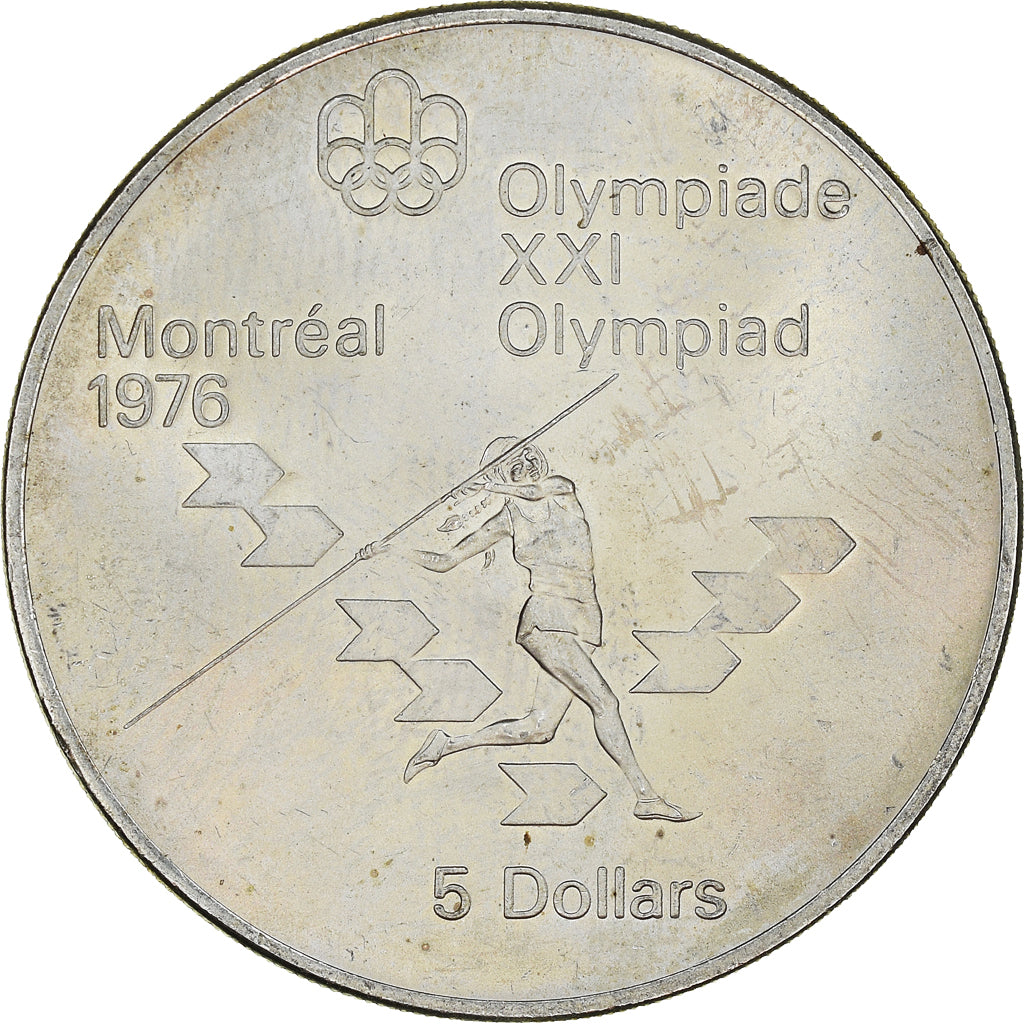Coin, Canada, Elizabeth II, Javelin, 5 Dollars, 1975, MS(63), Silver, KM:99