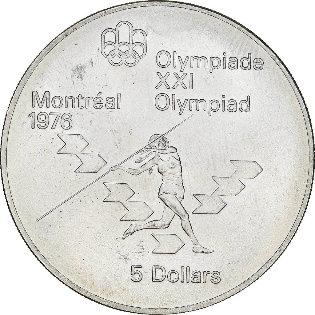Coin, Canada, Elizabeth II, Javelin, 5 Dollars, 1975, MS(63), Silver, KM:99