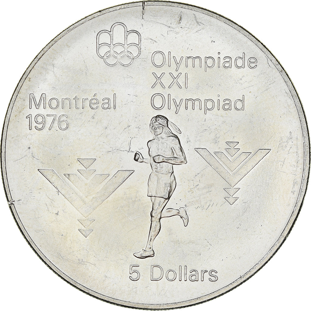 Coin, Canada, Elizabeth II, Marathon, 5 Dollars, 1975, MS(63), Silver, KM:98